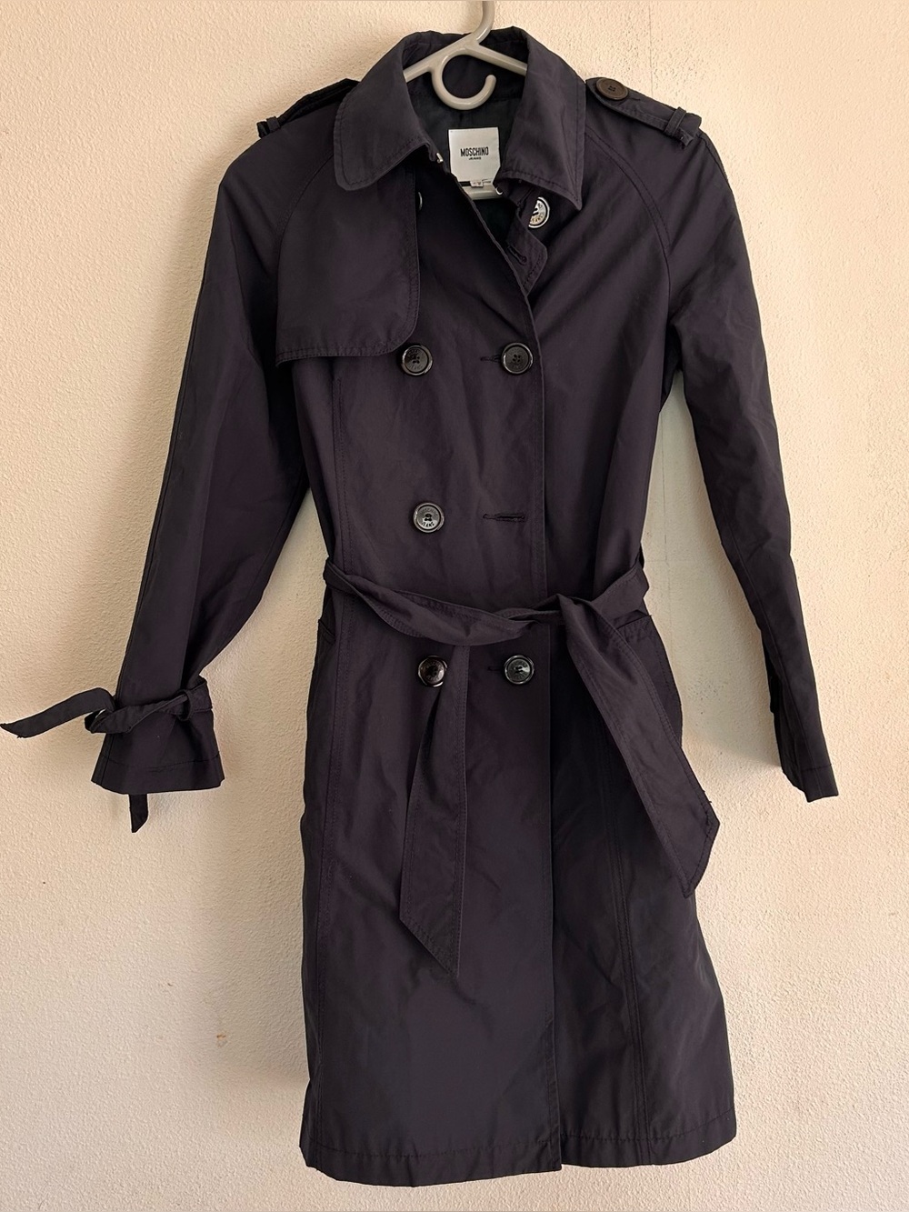 Moschino Jeans Womens Sz 6 Dark Navy Trench Coat Nylon Cotton